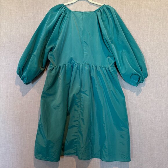 Hyacinth House Emerald Green Tuckernuck XL Ruched V-Neck Genevieve Mini Dress - Picture 4 of 11
